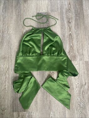 Dynamite Satin Green Halter Crop Top with Wrap Ties